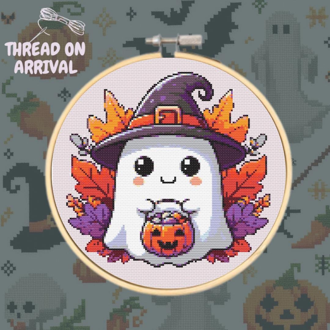 Cute Ghost Halloween Cross Stitch PDF Pattern | Candy | Trick or Treat ...