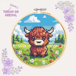 Cute Highland Cow Cross Stitch PDF Pattern | Instant download | 4&quot;