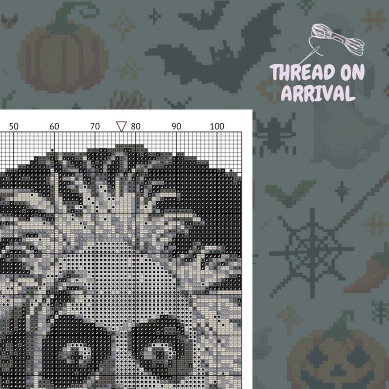 Beetlejuice Black & White Cross Stitch PDF Pattern Halloween Instant