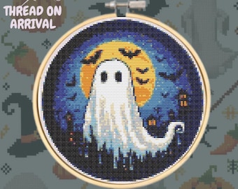 Patrón de punto de cruz fantasma en PDF / Halloween / Descarga instantánea / 7"