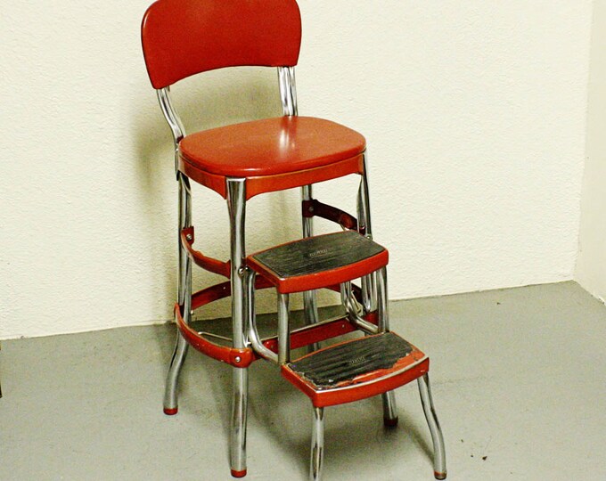 Vintage Stool Step Stool Kitchen Stool Cosco Chair Pullout Steps Red