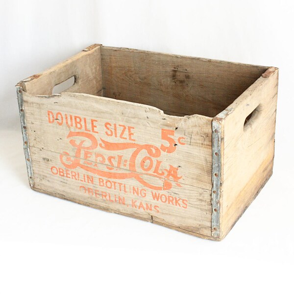 Vintage Pepsi crate - Pepsi box - wood box - wine box - bottle holder - Pepsi Cola - Double Size - 5 cents - Oberlin Kansas