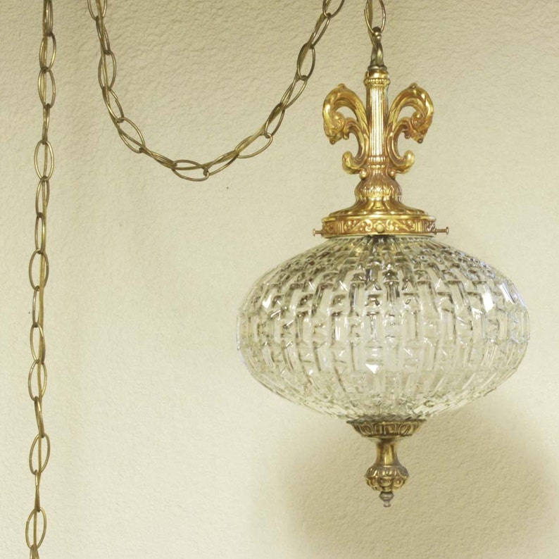 Vintage hanging light hanging lamp glass globe chain Etsy