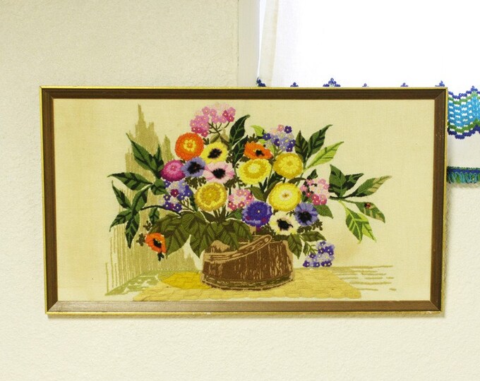Vintage Yarn Art String Art Wall Decor Wild Flowers Flowers Wood Frame