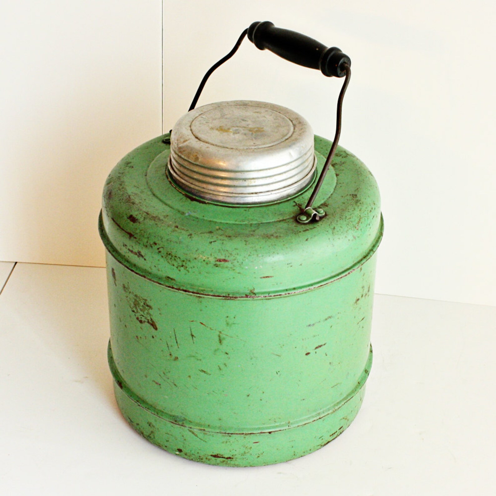 Vintage water cooler water jug metal green ceramic Etsy