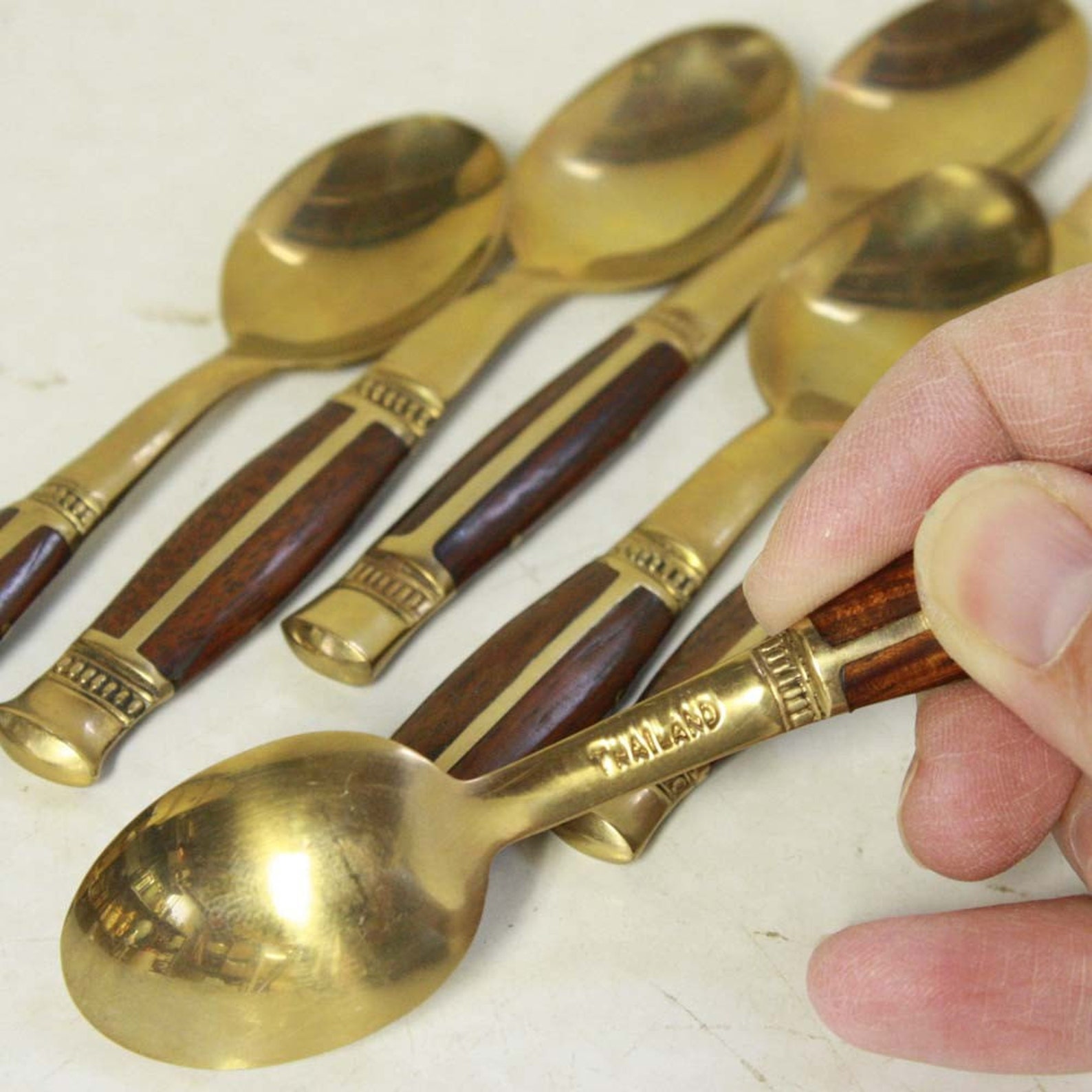 6 vintage demitasse spoons small thailand gold patina Etsy