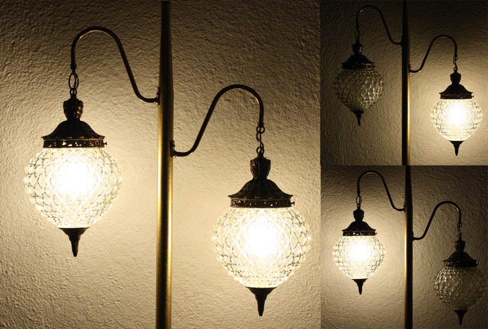 Vintage floor lamp glass shades 3 way switch pole lamp Etsy