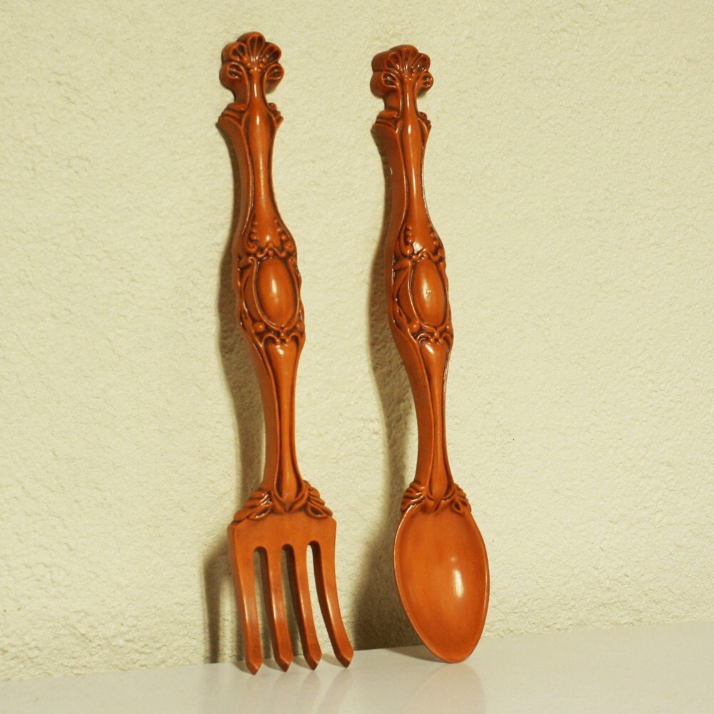 Vintage wall decor fork and spoon pottery set Etsy