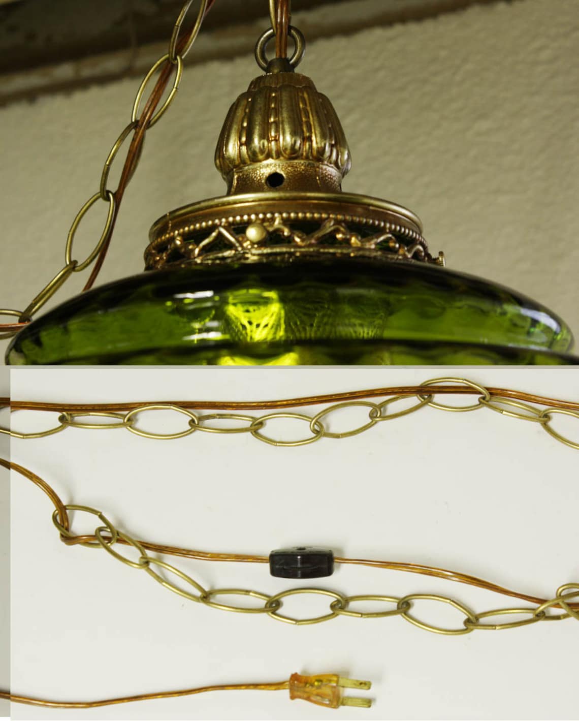Vintage hanging light hanging lamp green globe chain Etsy