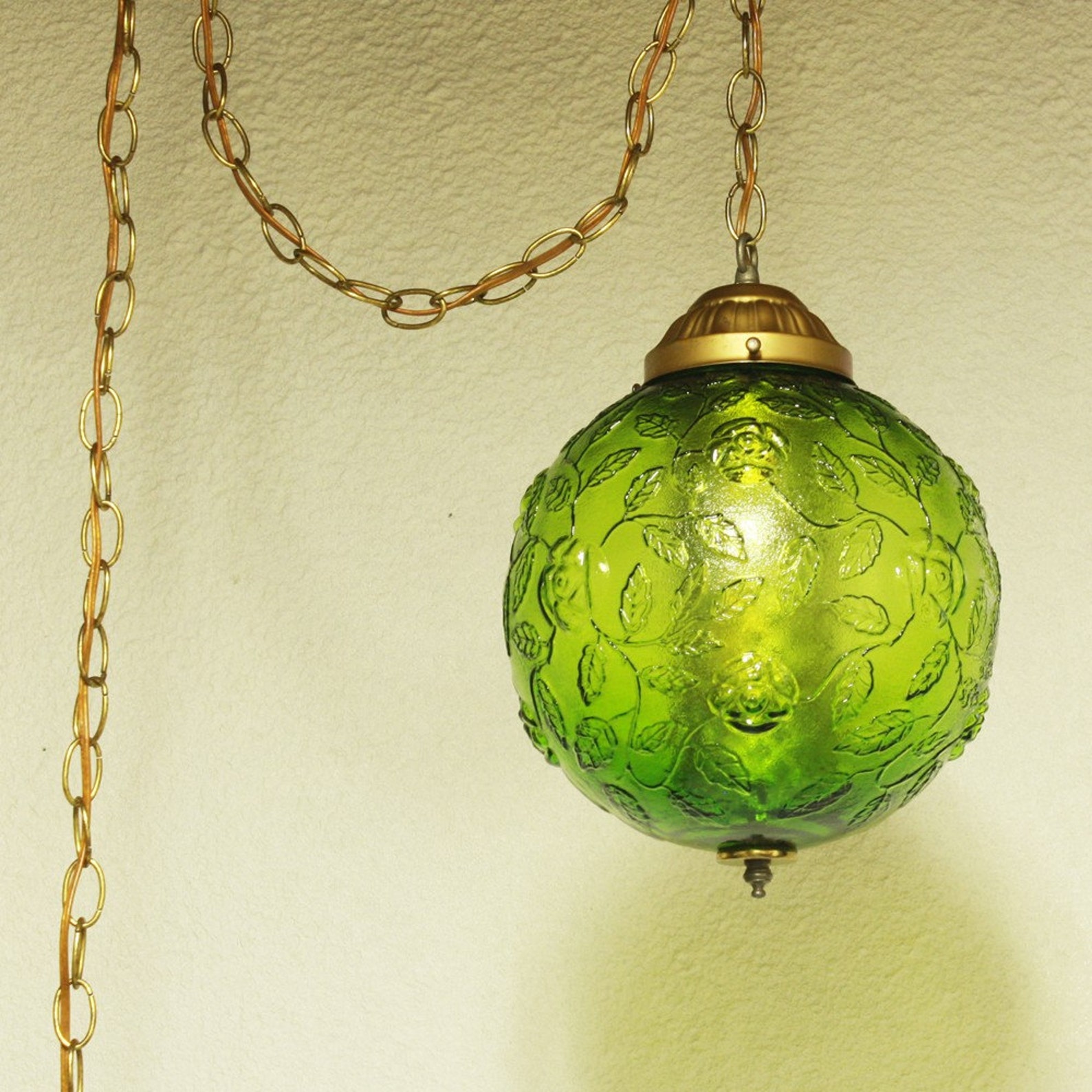 Vintage hanging light hanging lamp green globe chain Etsy