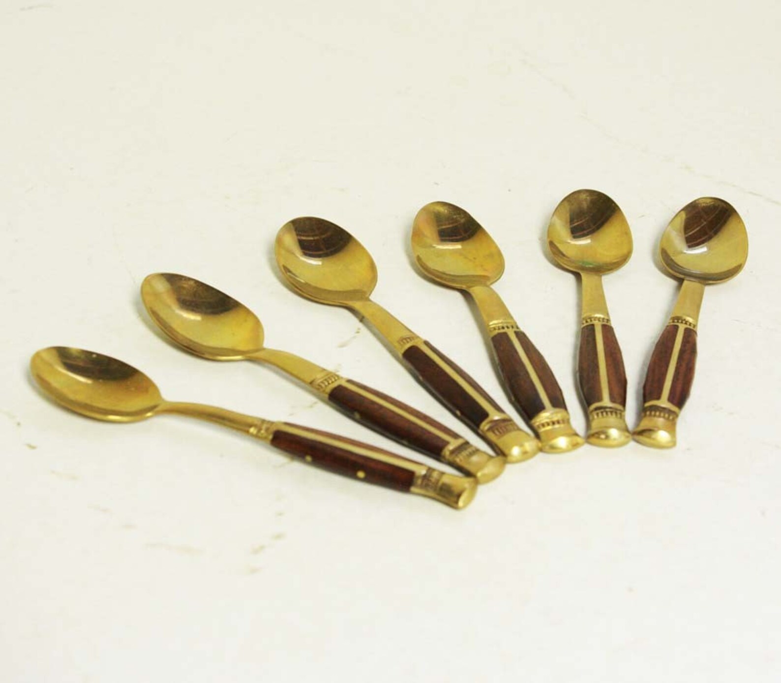 6 vintage demitasse spoons small thailand gold patina Etsy