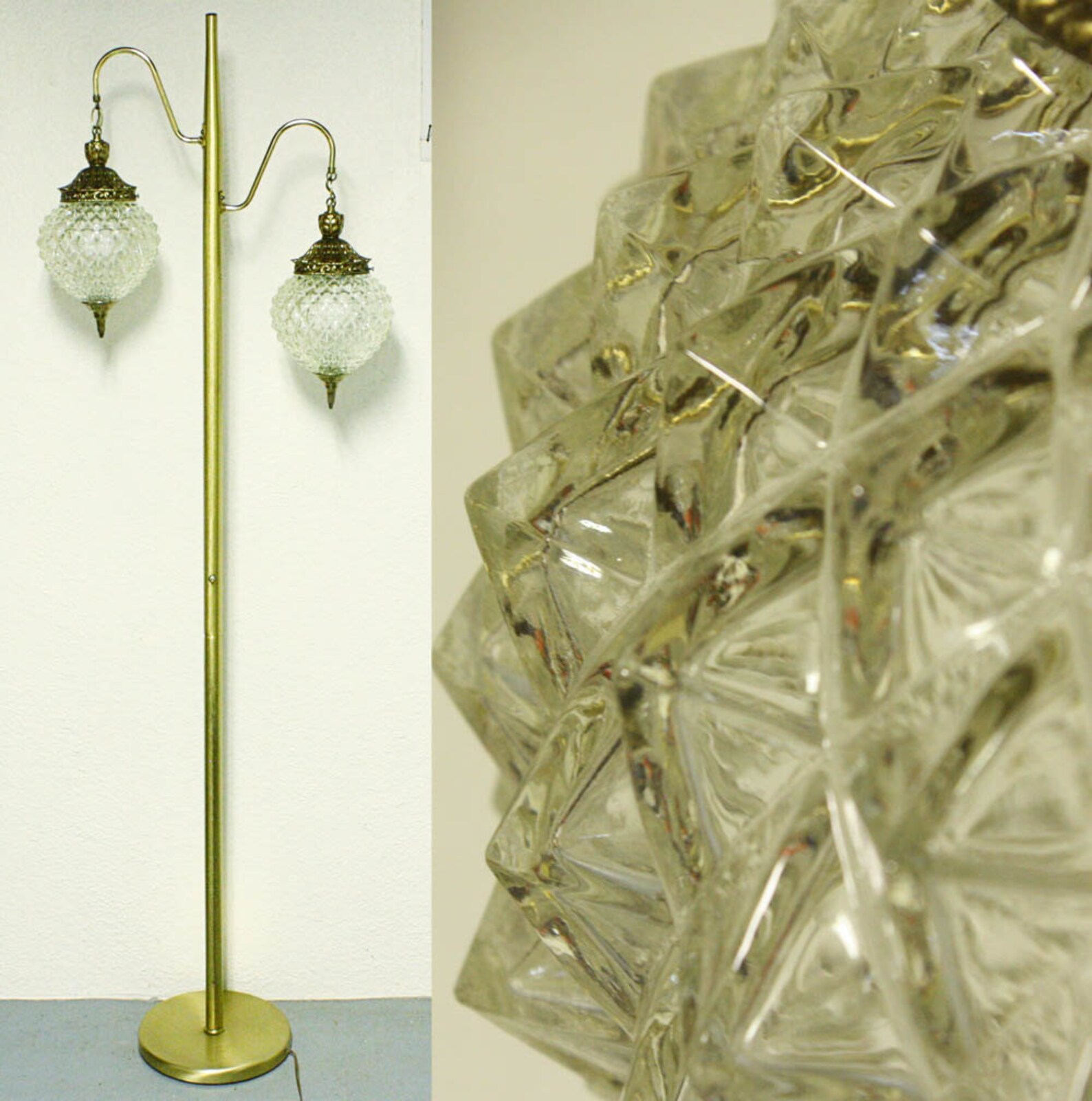 Vintage floor lamp glass shades 3 way switch pole lamp Etsy