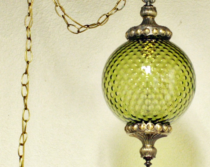 Vintage Hanging Light Hanging Lamp Green Globe Chain Cord Swag Lamp