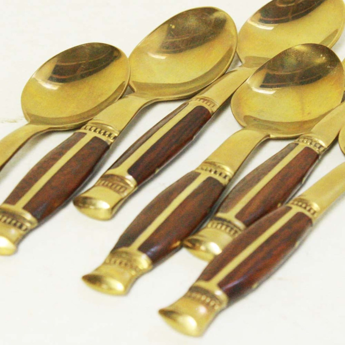 6 vintage demitasse spoons small thailand gold patina Etsy