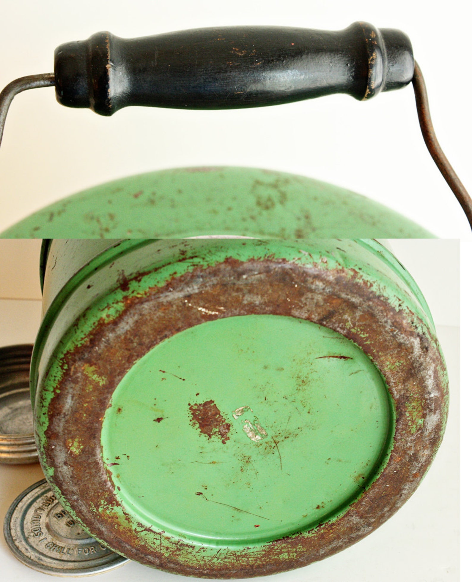 Vintage water cooler water jug metal green ceramic Etsy