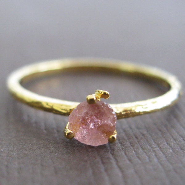 Organic Raw Petite Pink Tourmaline 22k Vermeil Stacking Clutch Ring
