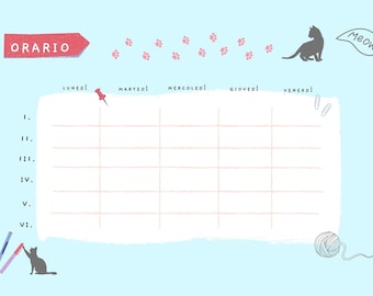 Orario scolastico stampabile con gatti – planificador settimanale per bambini (PDF en italiano)