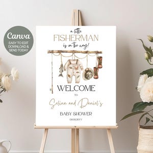 Fisherman Baby Shower Welcome Sign: Khaki Editable Poster (Digital Download)