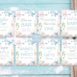 Bearbeitbar Unter dem Meer Babypartyschild Bundle, neutrale nautische Babypartydekorationen, Tischschilder 8x10. Leinwand
