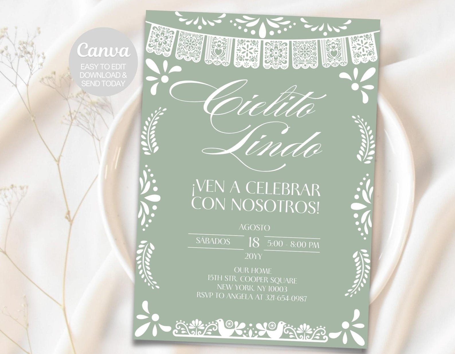 Cielito Lindo Celebration Invitation, Sage Green Template, Mexican