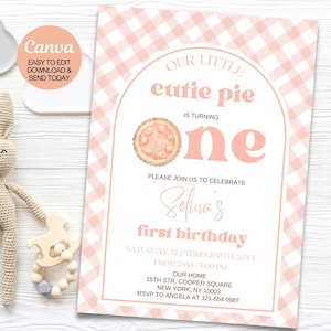 Edytowalne zaproszenie na pierwsze urodziny Cutie Pie. Zaproszenie na pierwsze urodziny Pumpkin Pie. Szablon jesienny. Natychmiastowe pobranie Canva