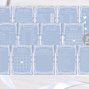 Dusty Blue Baby Shower Spiele Bundle: Mexikanisches Talavera Thema (Digitaler Download)