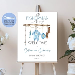 Fisherman Baby Shower Welcome Sign: Editable Blue Template (Digital Download)