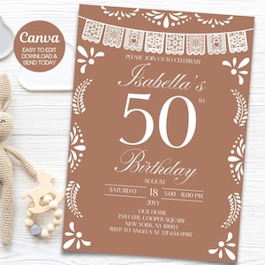 Mexican Fiesta Birthday Invitation: Talavera Theme, Editable Canva (Digital Download)