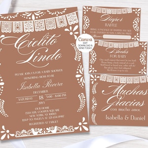 Set di inviti per baby shower Cielito Lindo, invito per baby shower a tema messicano Talavera, invito per baby sprinkle Papel Picado, Canva modificabile