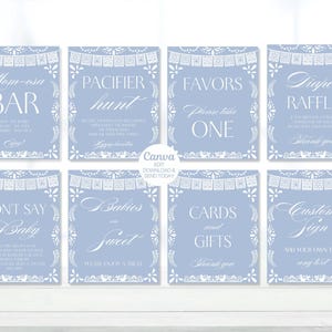 Lot d'enseignes modifiables Cielito Lindo pour baby shower, décorations pour baby shower sur le thème mexicain Talavera, enseignes de table Papel Picado 8 x 10. Bleu. Toile