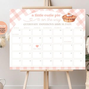 Bearbeitbar Cutie Pie Babyparty Erraten Sie das Ankunftsdatum, Kalenderzeichen, Pie Guess Babys Fälligkeitsdatumskalender, Herbst-Babypartydekoration, Canva