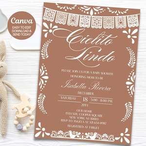 Cielito Lindo Baby Shower Invitation template, Mexican Talavera Theme Baby Shower Invite, Papel Picado Baby Sprinkle Invite, Editable Canva