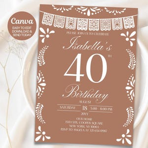 Mexican Fiesta 40th Birthday Invitation: Talavera Theme, Editable Canva Template (Digital Download)