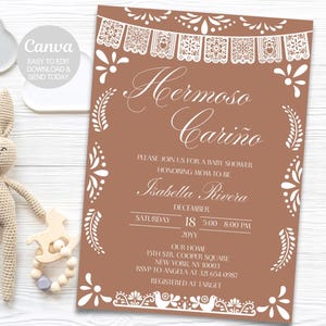 Talavera Baby Shower Invitation: Mexican Papel Picado Theme (Editable Canva)
