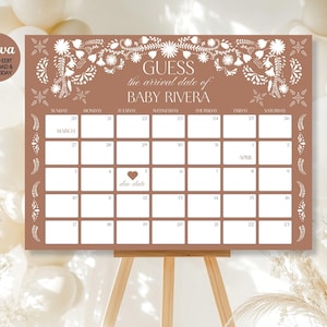 Cielito Lindo Baby Shower Guess Baby's Fälligkeitskalender, mexikanische Talavera Theme Dekoration, Terracotta Vorlage, Canva