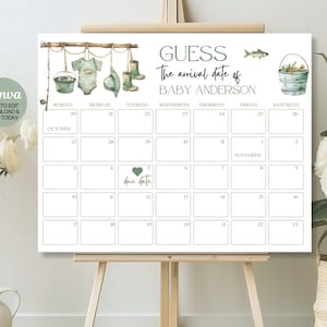 Bearbeitbar Ein kleiner Fischer ist auf dem Weg Babyparty raten Sie Ankunftsdatum Kalender Zeichen, erraten Sie Babys Fälligkeitsdatum Kalender, Dekoration, Canva