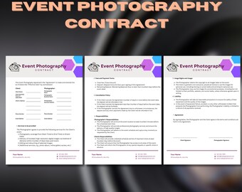 Event Photography Contract Template | Photography Forms | Contract for Photographers | Contract Template | Printable PDF File