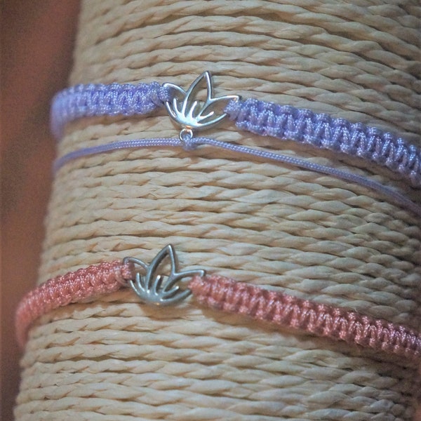 Cherry Blossom Macrame Bracelet, Handmade by Artefacet, Sterling Silver, Swarovski Crystals