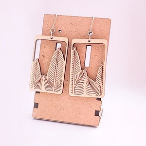 Hanafuda Pine January Wood Dangle Earrings on Antiqued Bronze