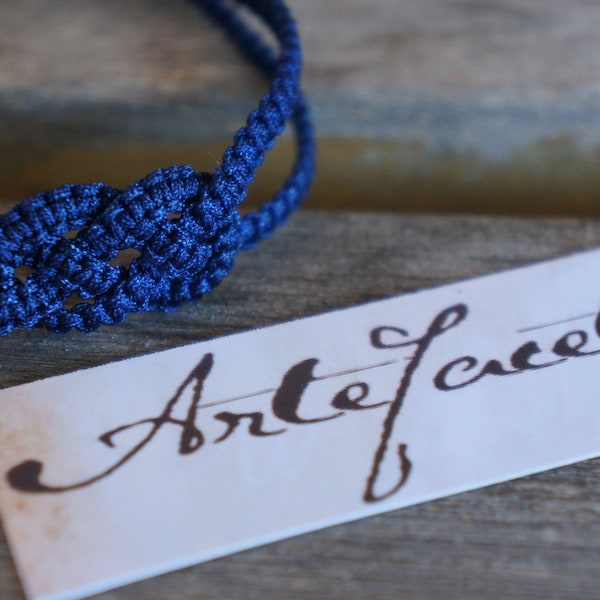 Nautical Macrame Bracelet, Handmade by Artefacet, Navy Nautical Bracelet with Chain Closure