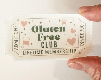 Pegatina de membresía sin gluten / Entrada al club sin gluten / Regalo para celiacos / Calcomanía divertida sin gluten / Humor sin gluten / Conciencia sobre la sin gluten