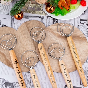 Personalized Danish Dough Whisk: Custom Engraved Sourdough Mixer