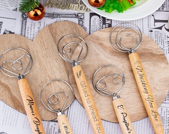 Personalized Danish Dough Whisk: Custom Engraved Sourdough Mixer