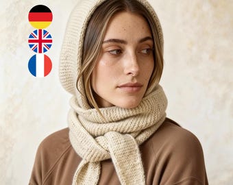 Sophie Hood Knitting Instructions - DIY Hooded Scarf PDF Easy Garter Stitch Knitting Pattern Shawl Winter Accessory Instant Download