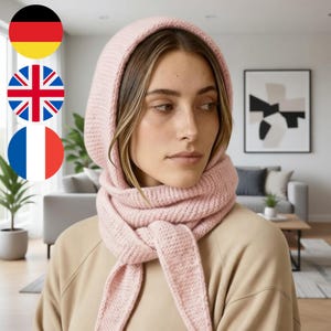 Instrucciones de tejido de Sophie Hood: bufanda con capucha DIY (PDF), patrón de punto musgo fácil, chal, accesorio de invierno, descarga instantánea