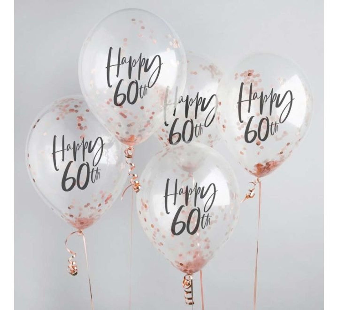 5 Rose Gold 60th Birthday Balloon, Sixtieth Birthday Balloons, Birthday ...
