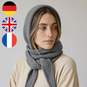 Instrucciones de tejido de Sophie Hood: bufanda con capucha DIY (PDF), patrón de punto musgo fácil, chal, accesorio de invierno