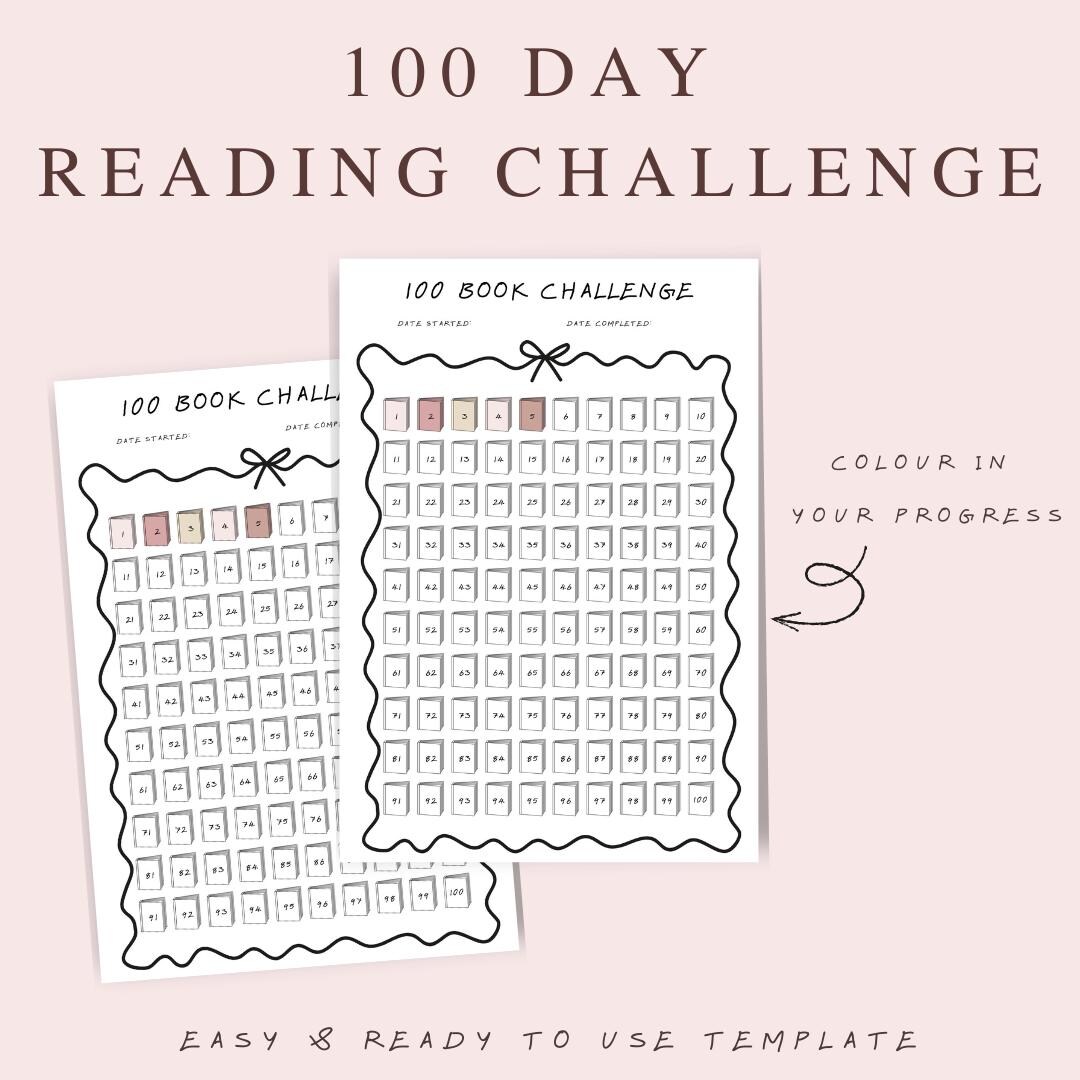 100 Book Reading Challenge Tracker - Printable Journal Page - Bookish ...