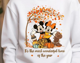 Mickey Minnie Fall Sweatshirt, Fall Disney Youth Sweater, Autumn Hoodie, Disney Halloween Party Tee, Disney Fall T-shirt, Pumpkin Sweatshirt
