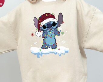 Disney Stitch Christmas Sweatshirt, Disneyland Christmas Shirt, Holiday Shirt, Disney Christmas Trip Shirt, Stitch Santa Hat Christmas Shirt